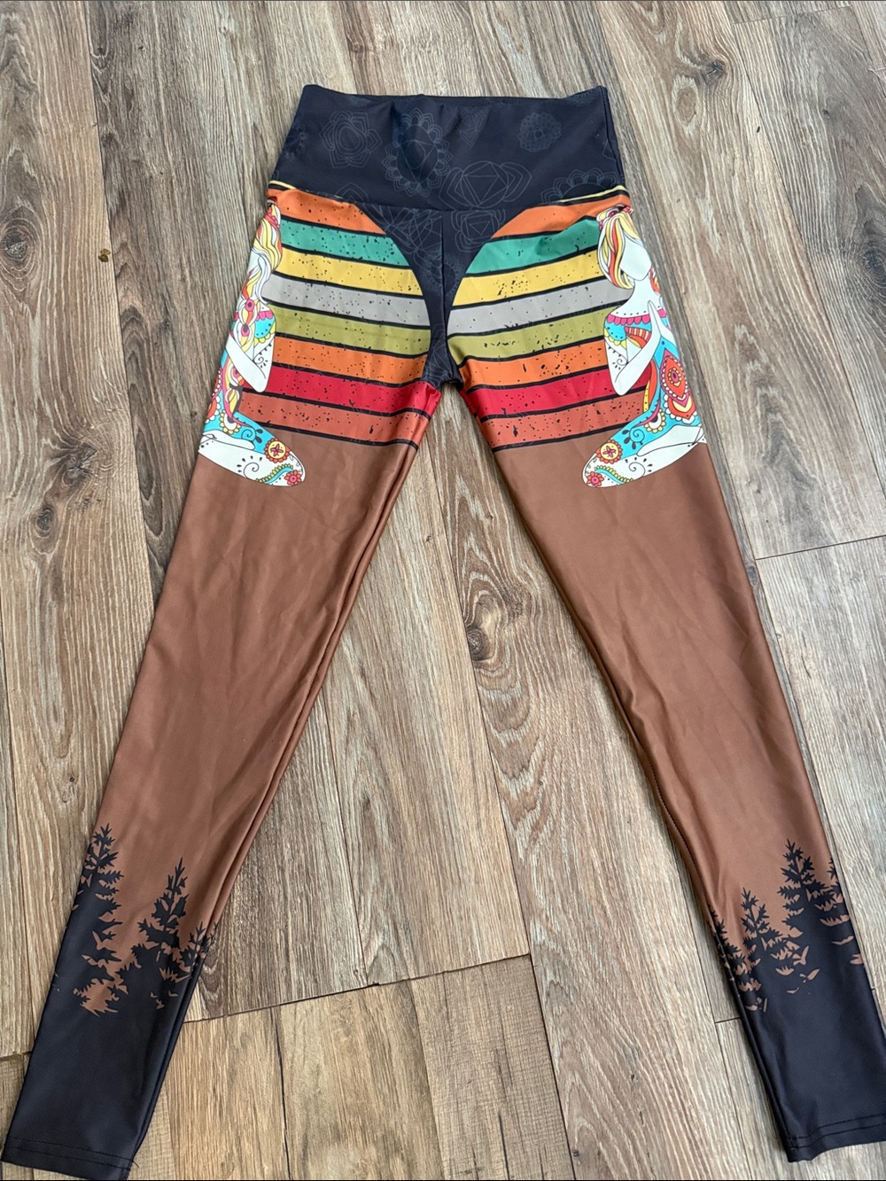 Women's Multi-Stripe Brown High-Waist Leggings